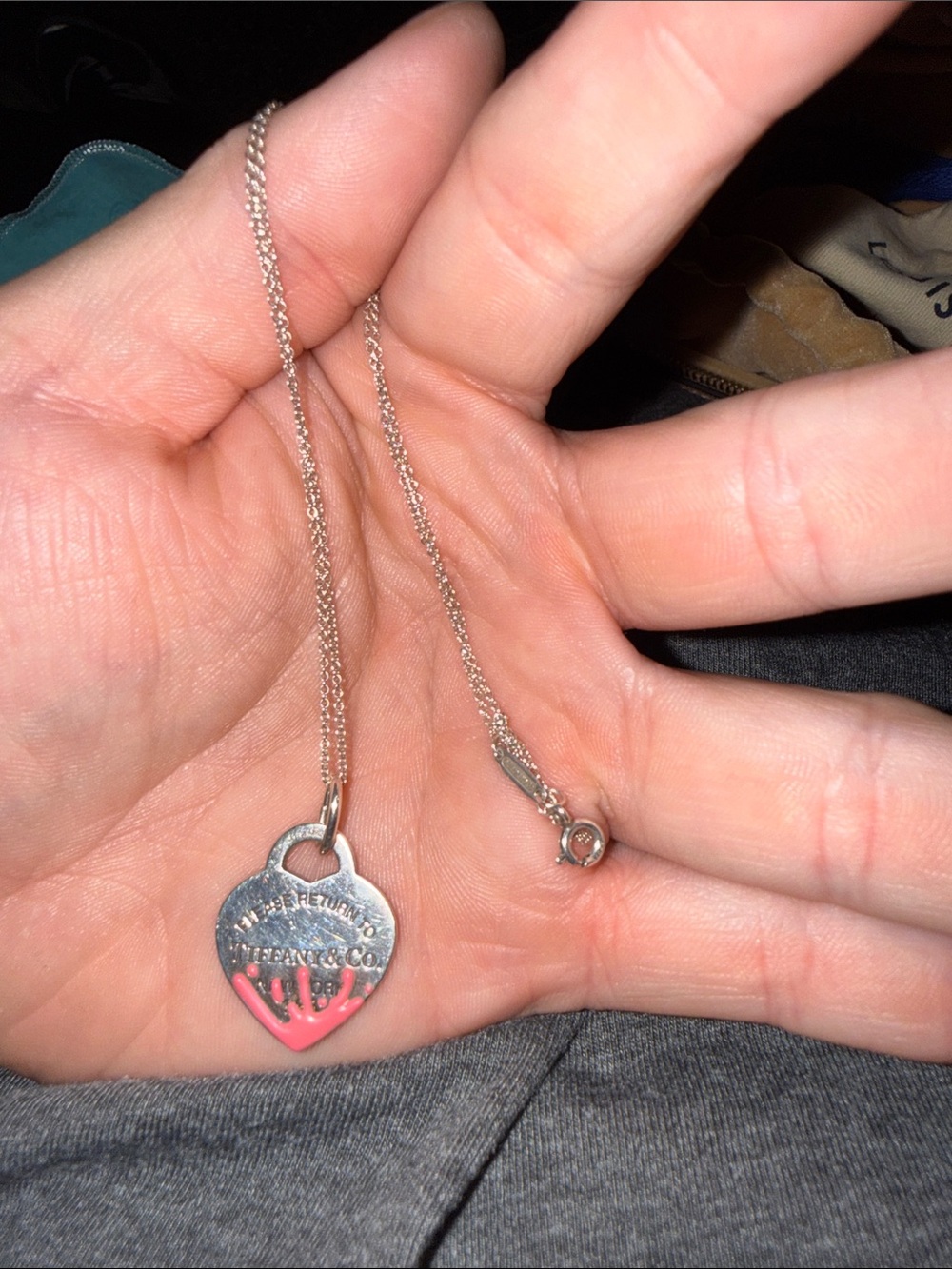 Tiffany & Co. Silver Heart Pendant Necklace with Pink Accent